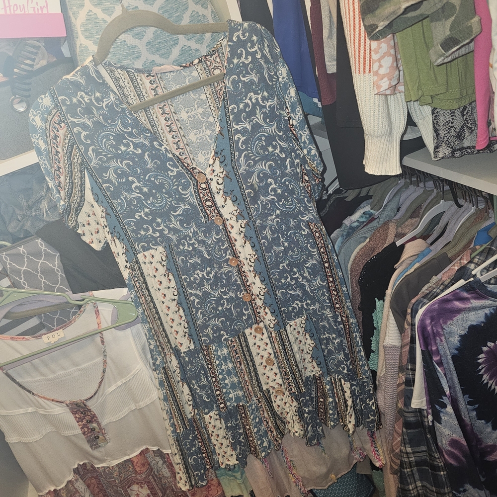 Bohemian Blue Patterned Women's Dress